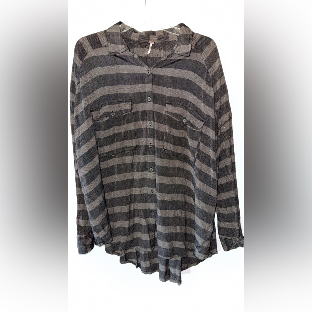 Free People Fawn Over You Relaxed striped long sleeve button down size M